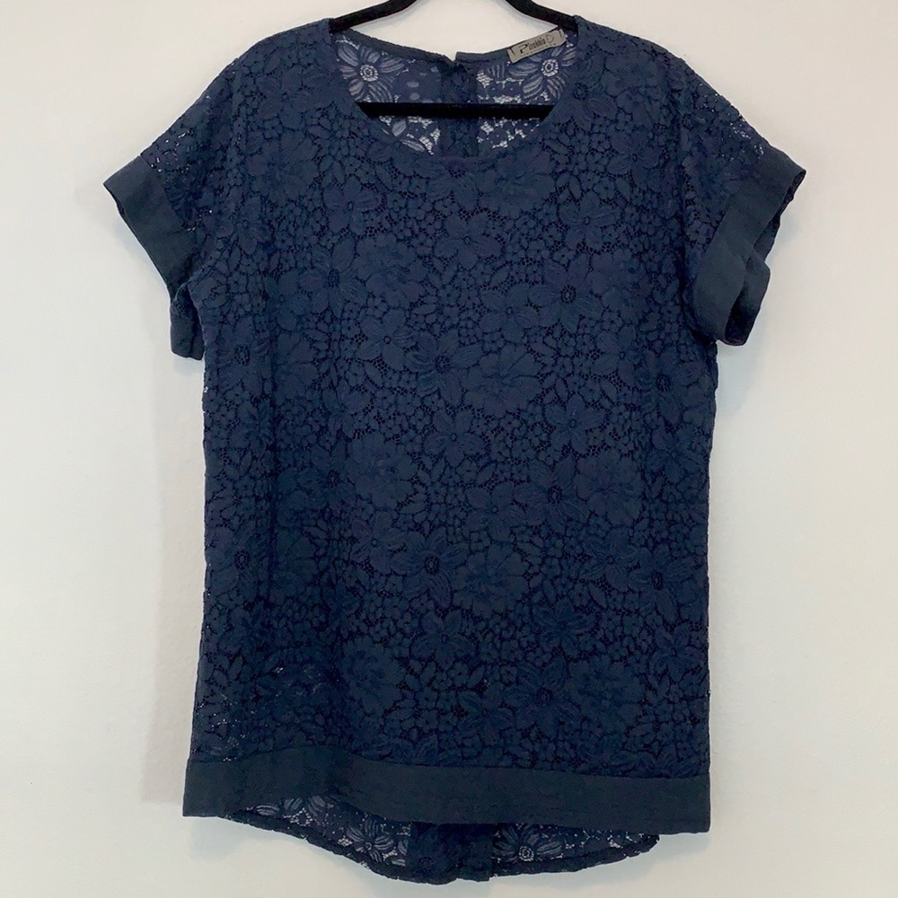 Pinokkio Button Back Navy Lace Blouse
